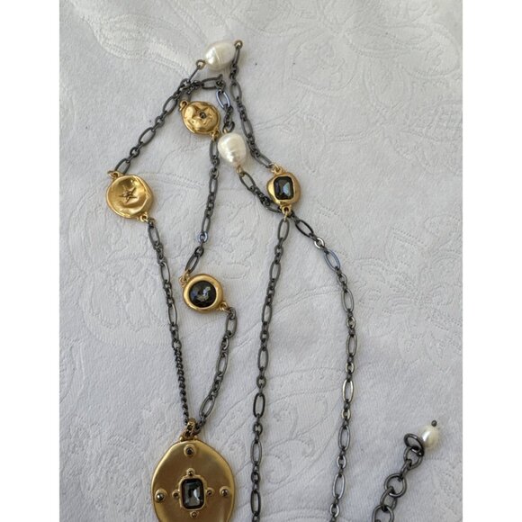 Chicos Blue Silver Gold Tone 18.5" Long Reversible Chain Statement Necklace NEW - Picture 6 of 14